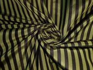 100% Pure Silk Taffeta Fabric Iridescent Lime Yellow/Green & Black colour Stripes 54"wide  TAF#S112