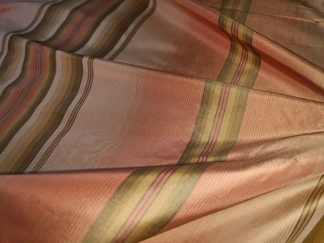 100 % SILK TAFFETA PINK AND GREEN  COLOUR STRIPE 56" wide [TAFS86]