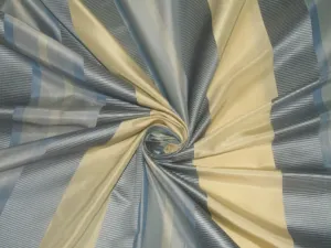 100% Silk Taffeta shades of blue and ivory color stripes 54" wide TAFNEWS10
