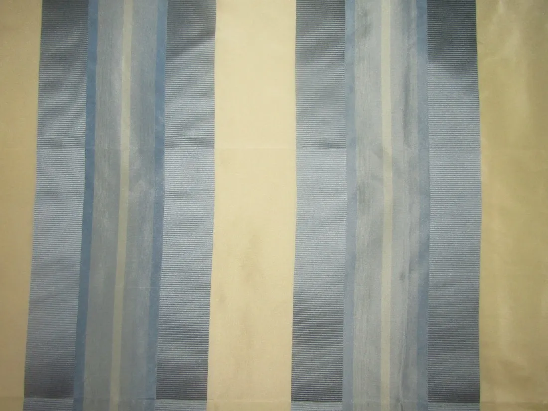 100% Silk Taffeta shades of blue and ivory color stripes 54" wide TAFNEWS10