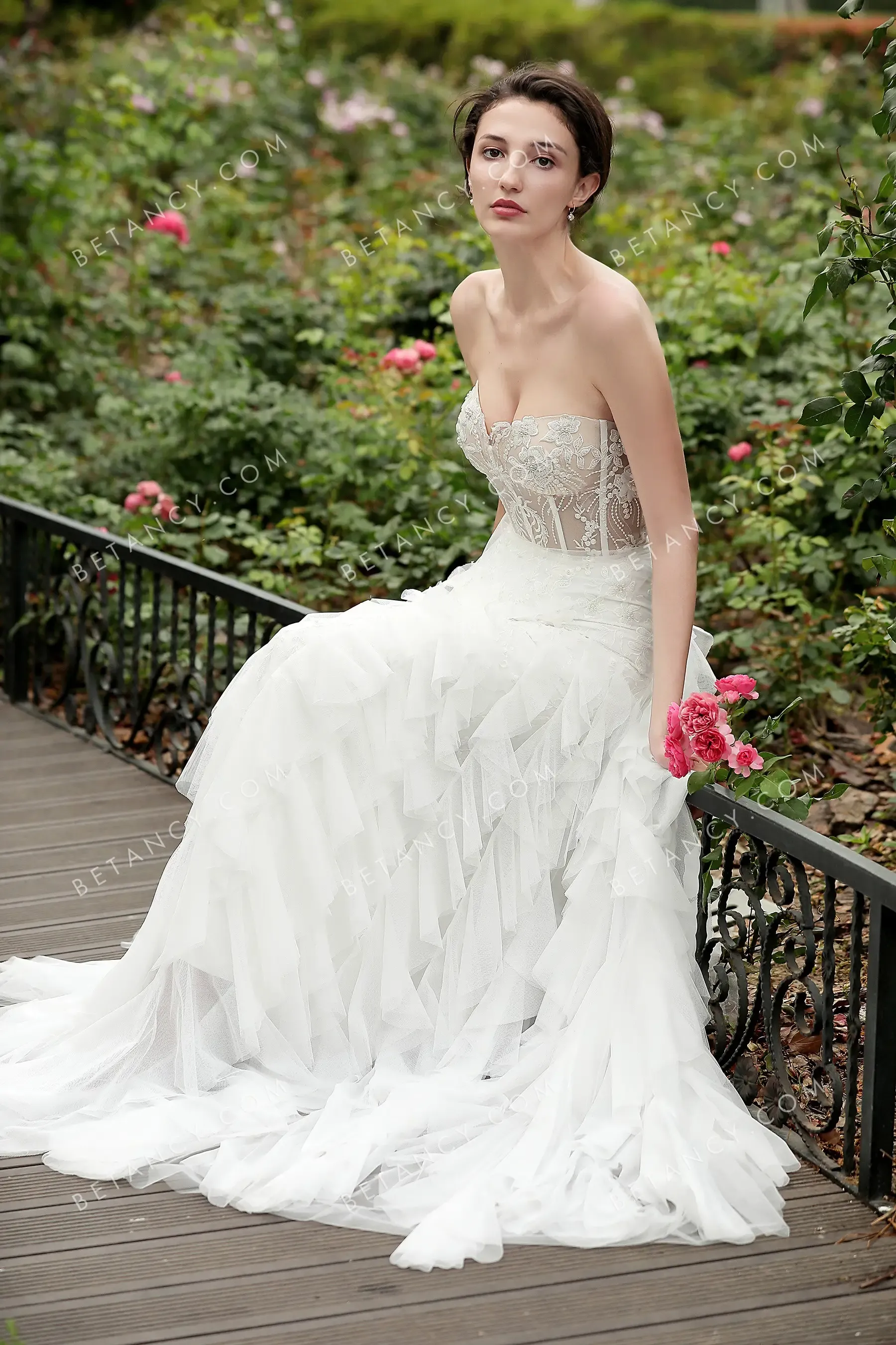 2-in-1 Illusion Corset Bridal Gown with Overskirt