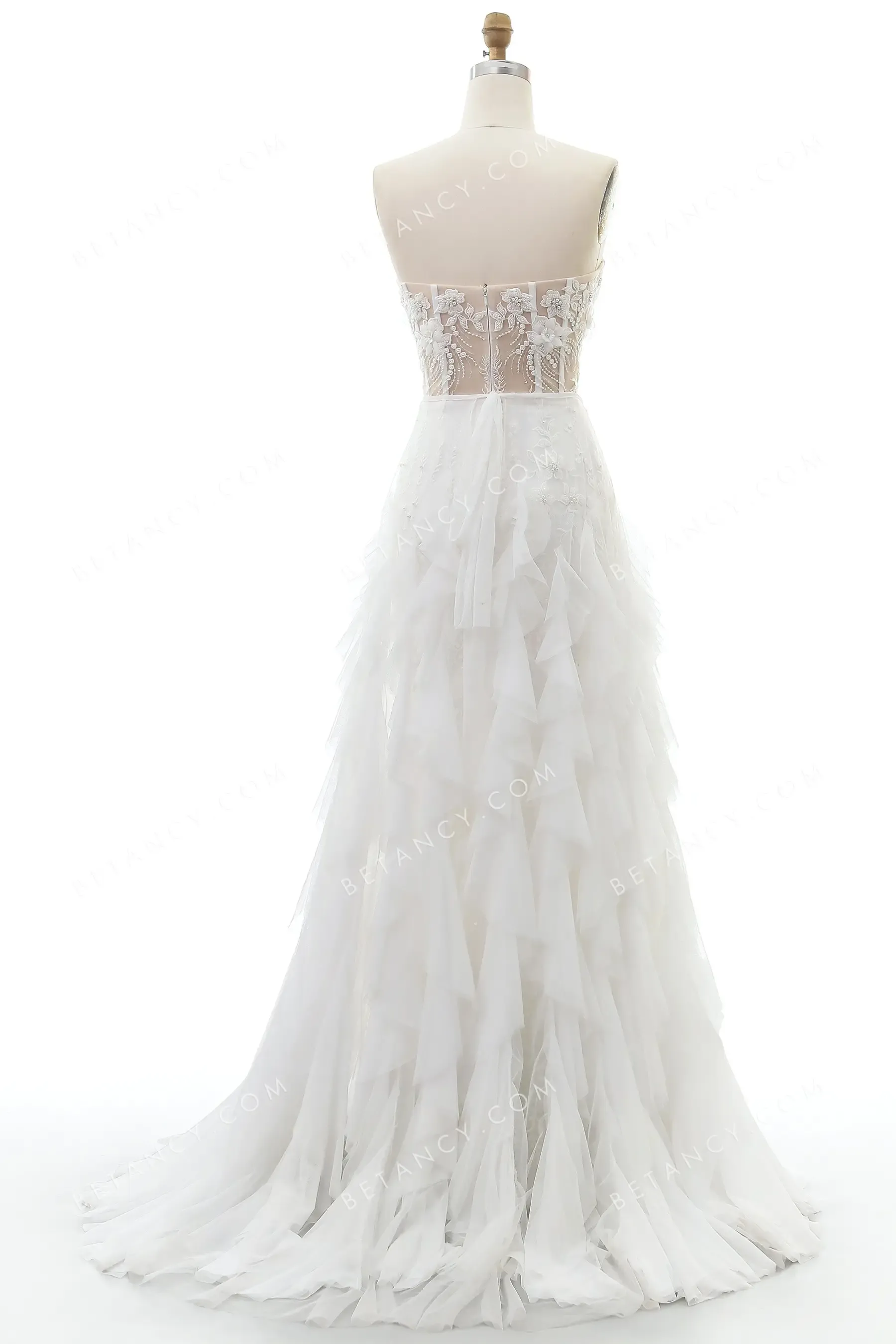 2-in-1 Illusion Corset Bridal Gown with Overskirt