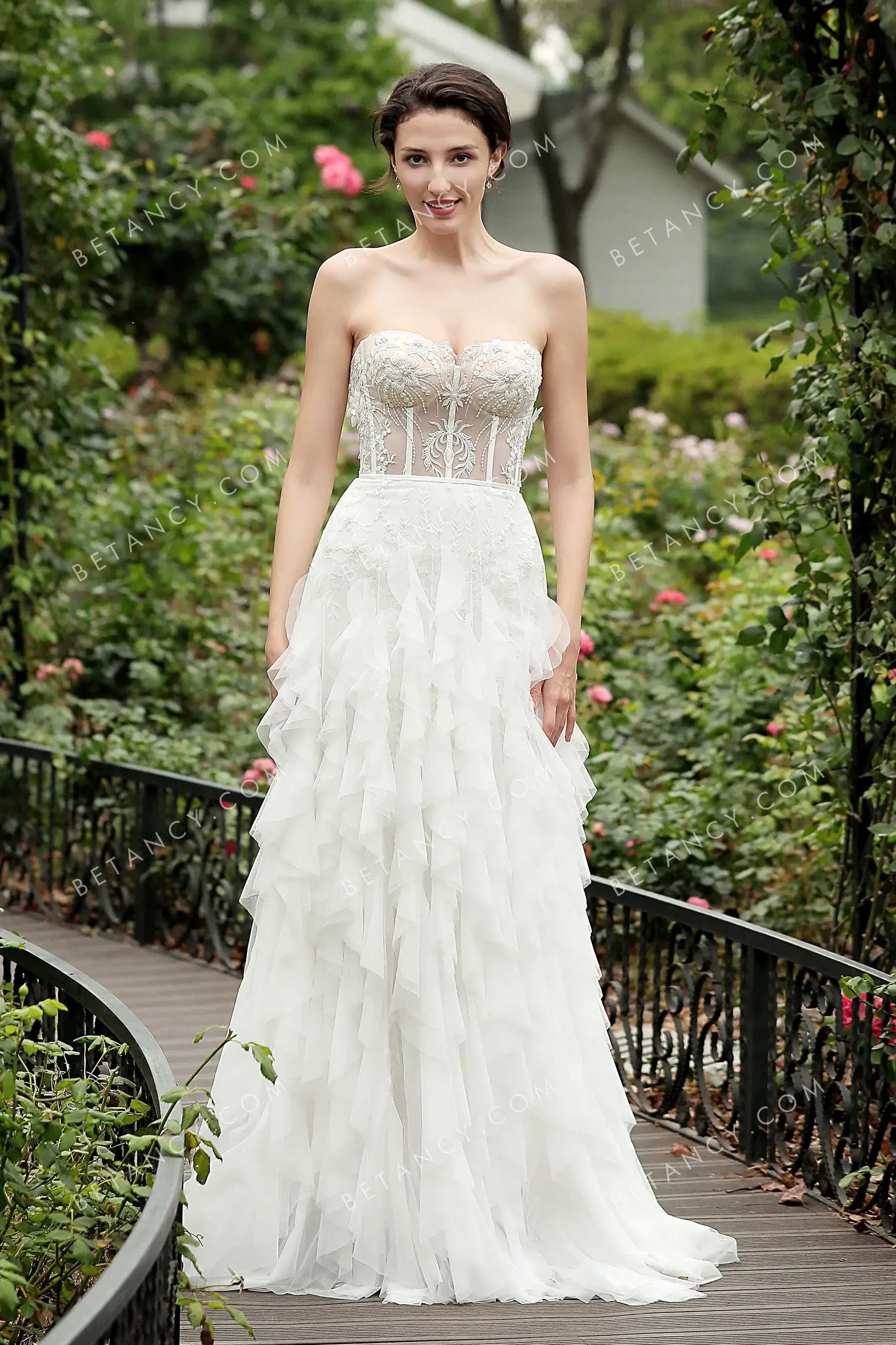 2-in-1 Illusion Corset Bridal Gown with Overskirt