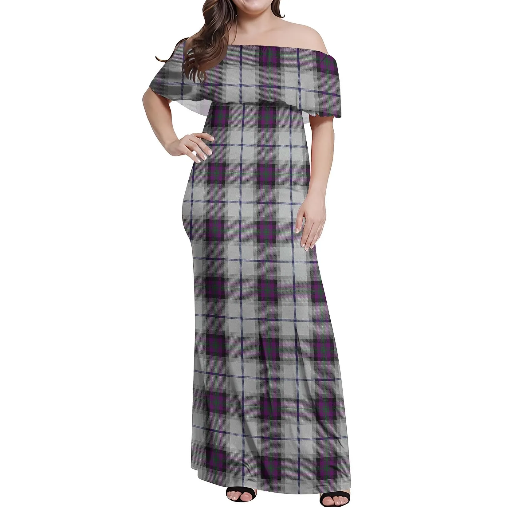 Alexander of Menstry Dress Tartan Off Shoulder Long Dress