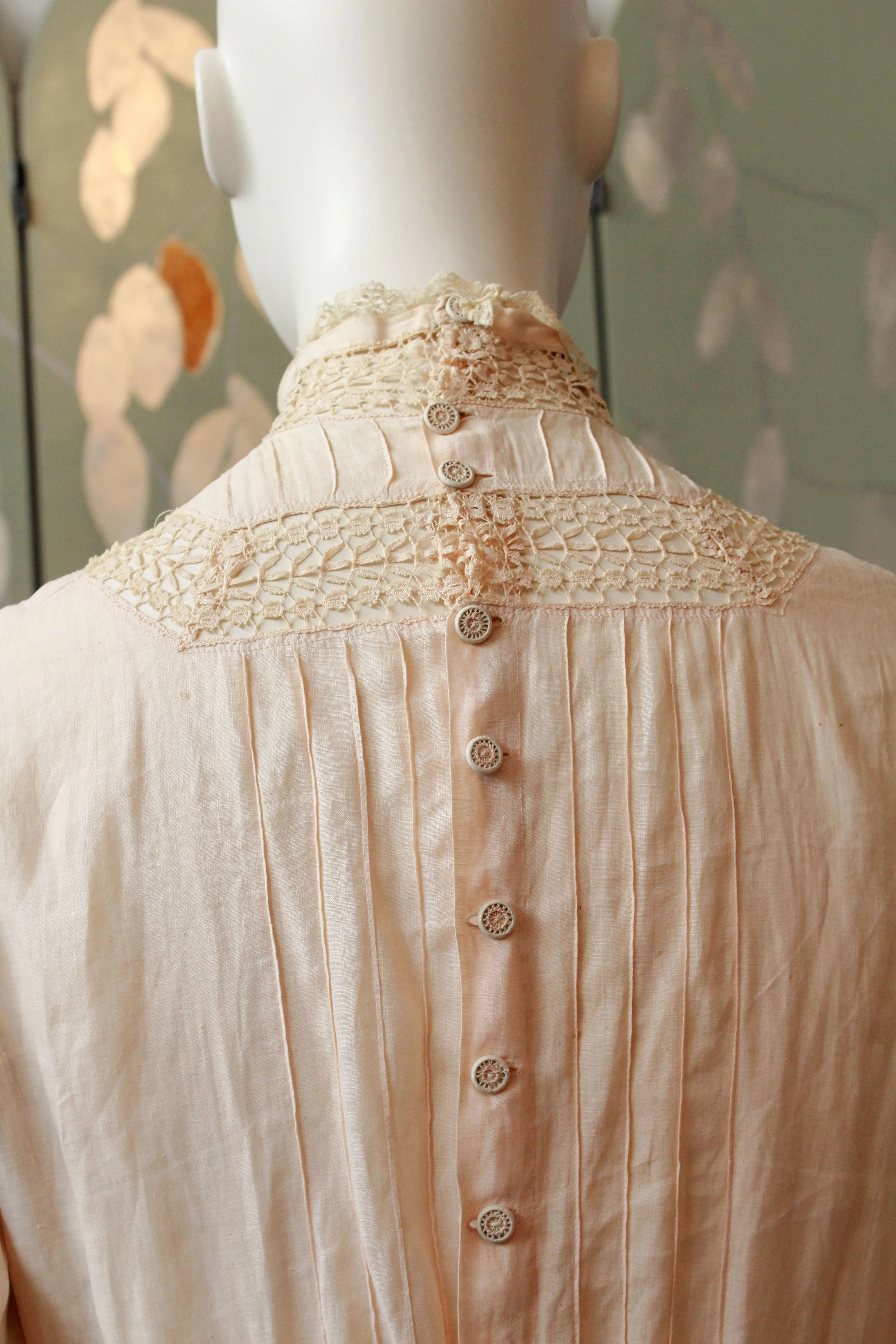 Antique Edwardian Day Dress, Soft blush, Summer Dress, Cotton Vintage Dress, Boho Wedding Dress, Lace and Embroidery Small-XS