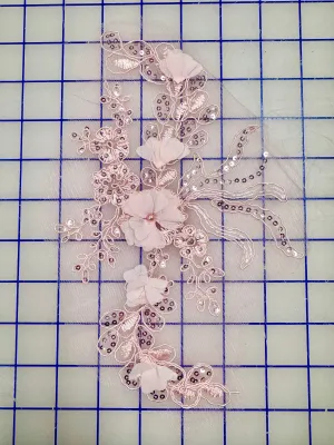 Appliques - Corded Sequined Embroidered 3D Rose Pink Motif NEW!