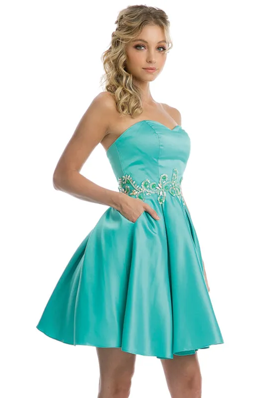 Beaded Applique & Pockets Short Cocktail & Homecoming Dress