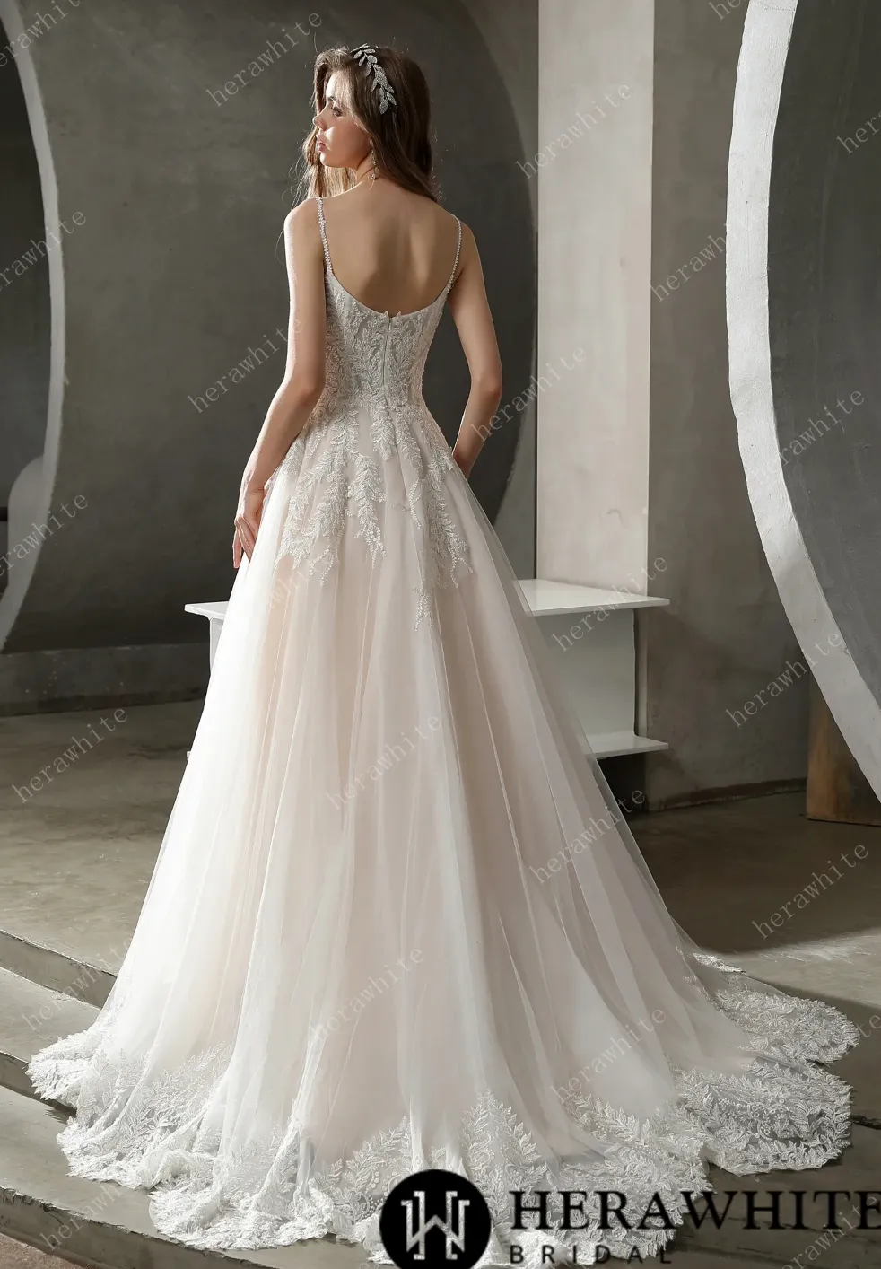 Beaded Lace A-line Wedding Gown with Scoop Neckline