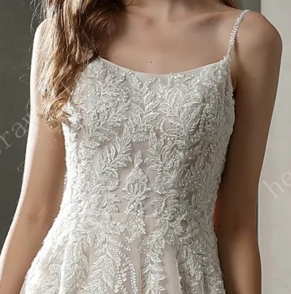 Beaded Lace A-line Wedding Gown with Scoop Neckline