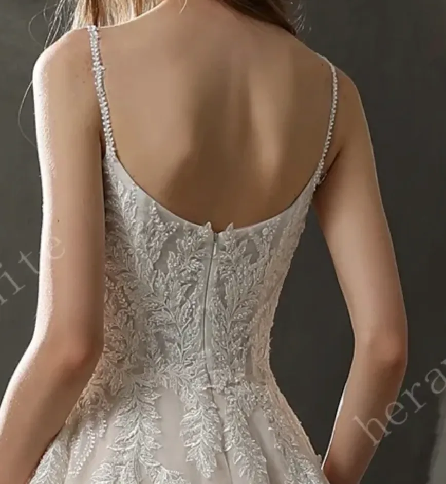 Beaded Lace A-line Wedding Gown with Scoop Neckline