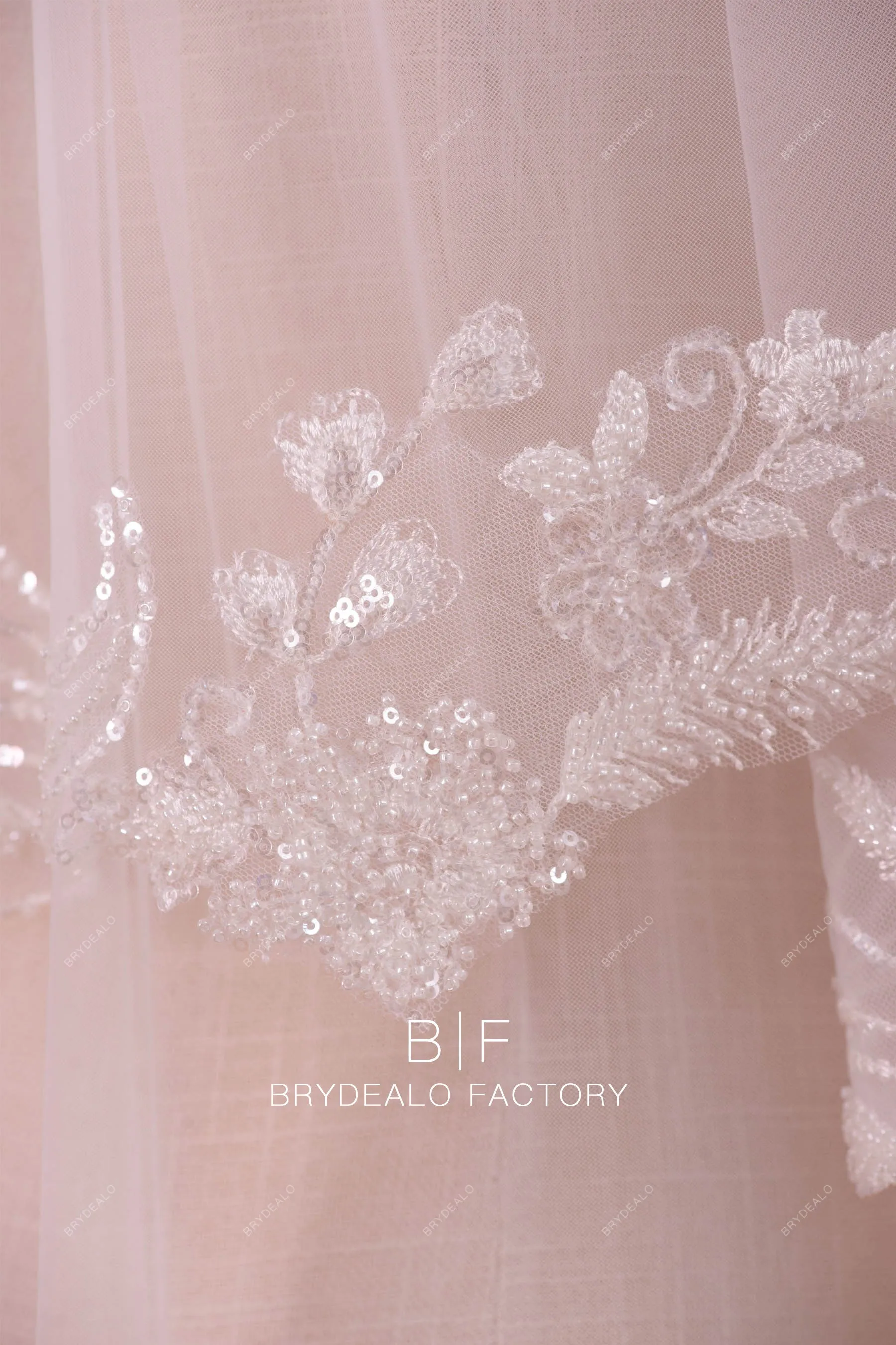 Beautiful Two-Tier Beaded Lace Finger Length Wedding Veil
