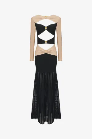 Black & Gold Cutout Long Sleeve Mermaid Dress