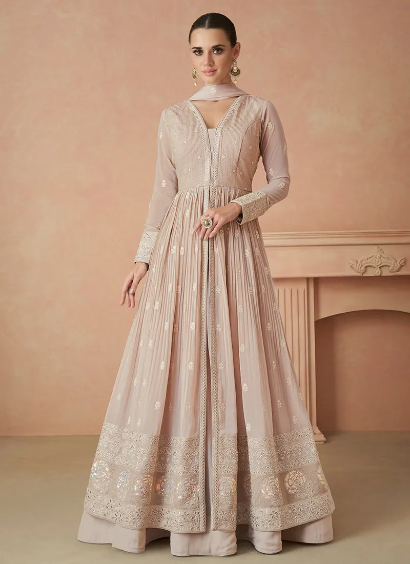 Blush Pink Sequence Embroidery Anarkali Lehenga Suit