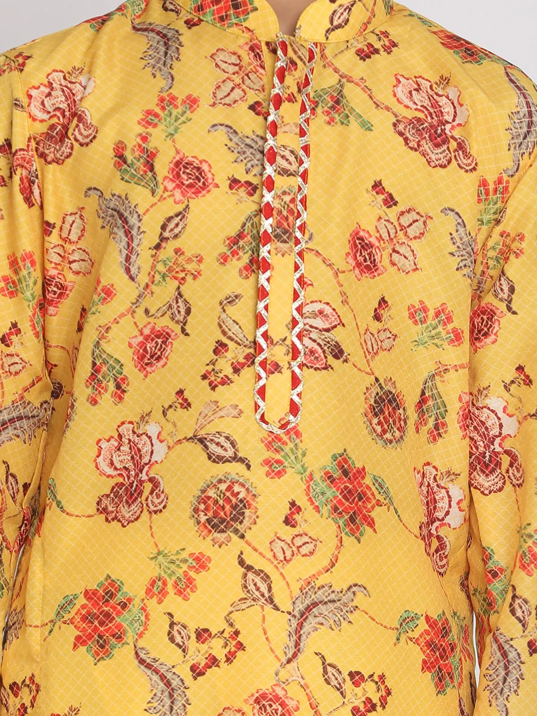 Boy's Multicolor Base Mustard And Cream Kurta Pyjama Set - Vastramay Boys