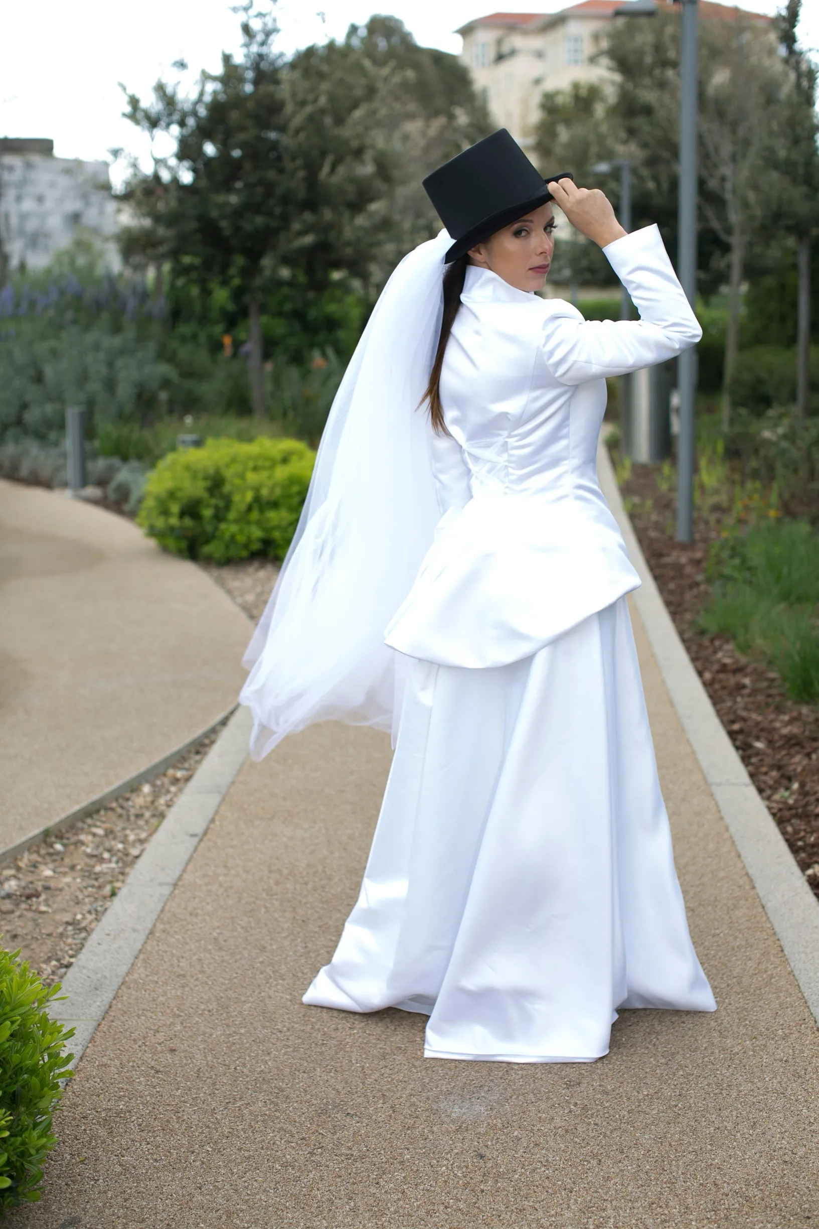 Bridal jacket & A line skirt with removable tulle train