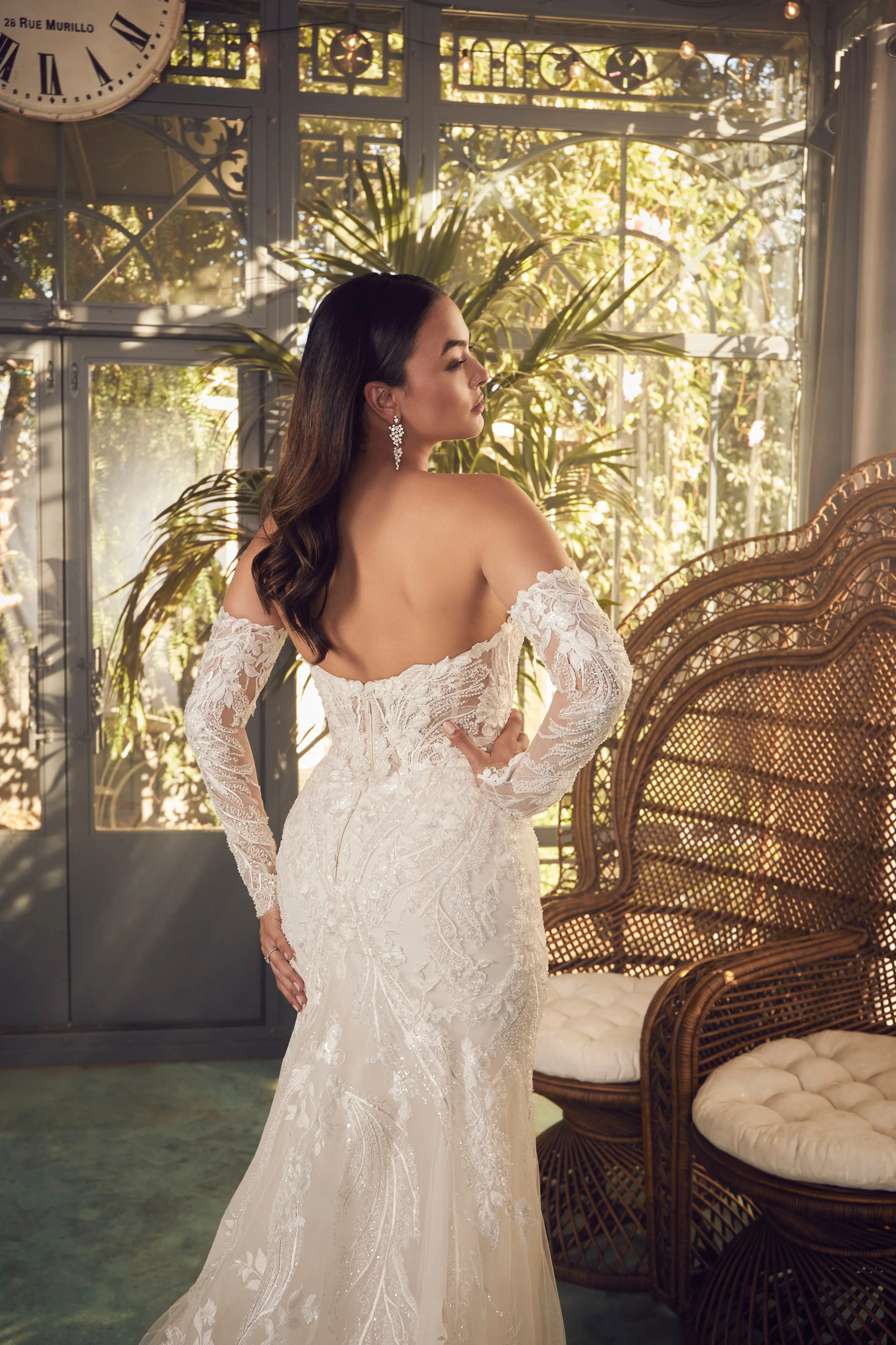 Casablanca 2477 Beaded Mermaid Wedding Dress Train Long Sleeve Strapless Sequin Fitted