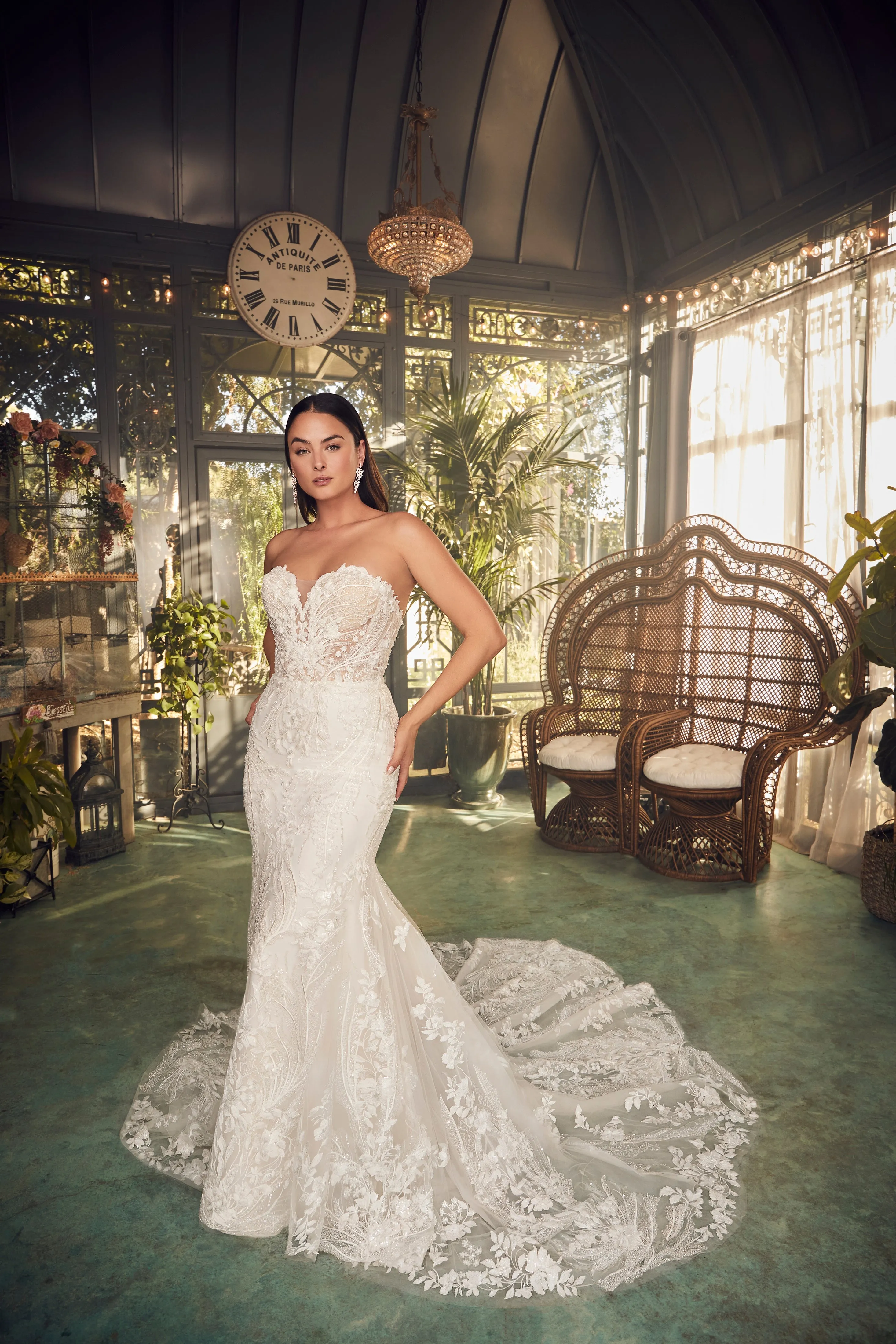 Casablanca 2477 Beaded Mermaid Wedding Dress Train Long Sleeve Strapless Sequin Fitted