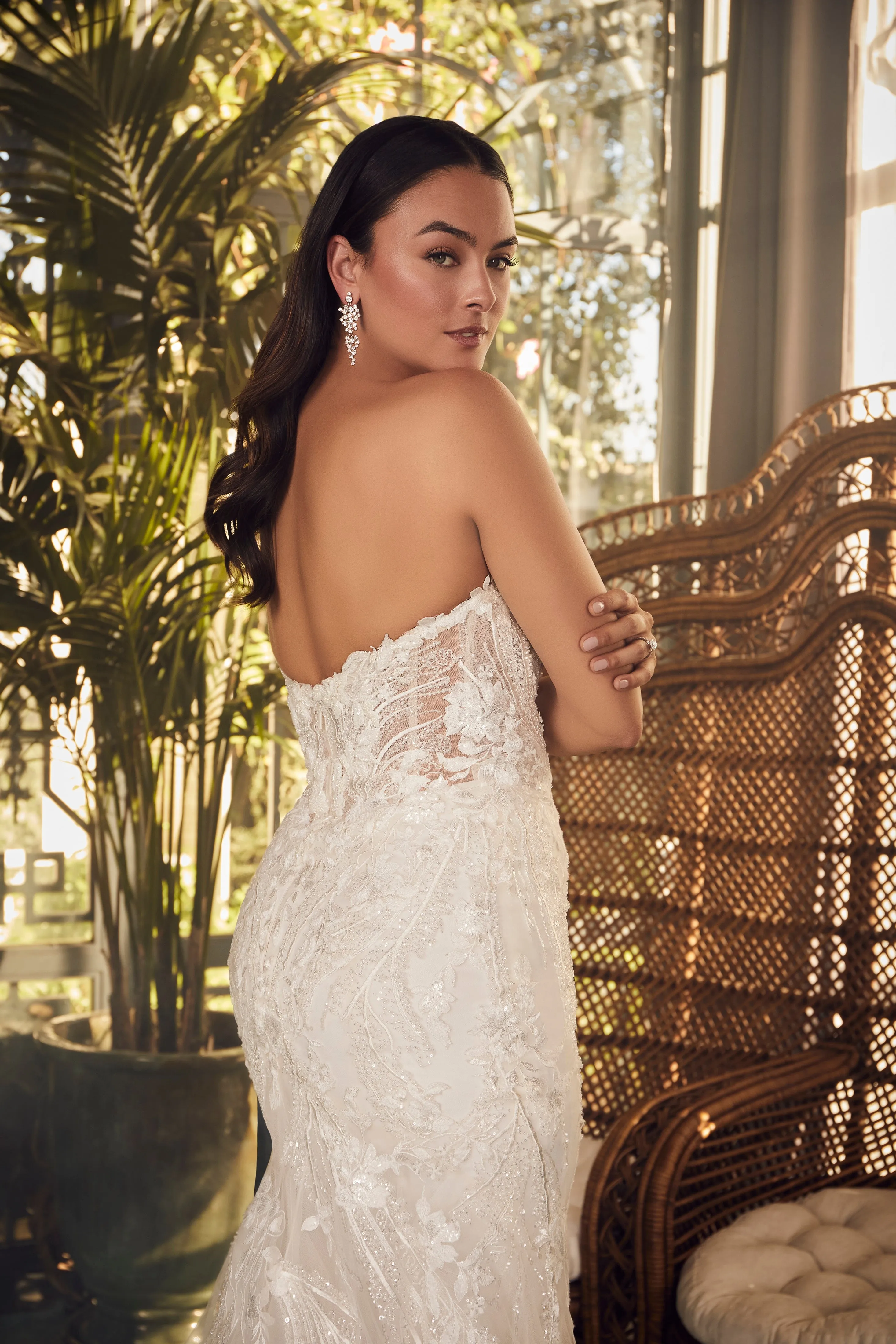 Casablanca 2477 Beaded Mermaid Wedding Dress Train Long Sleeve Strapless Sequin Fitted