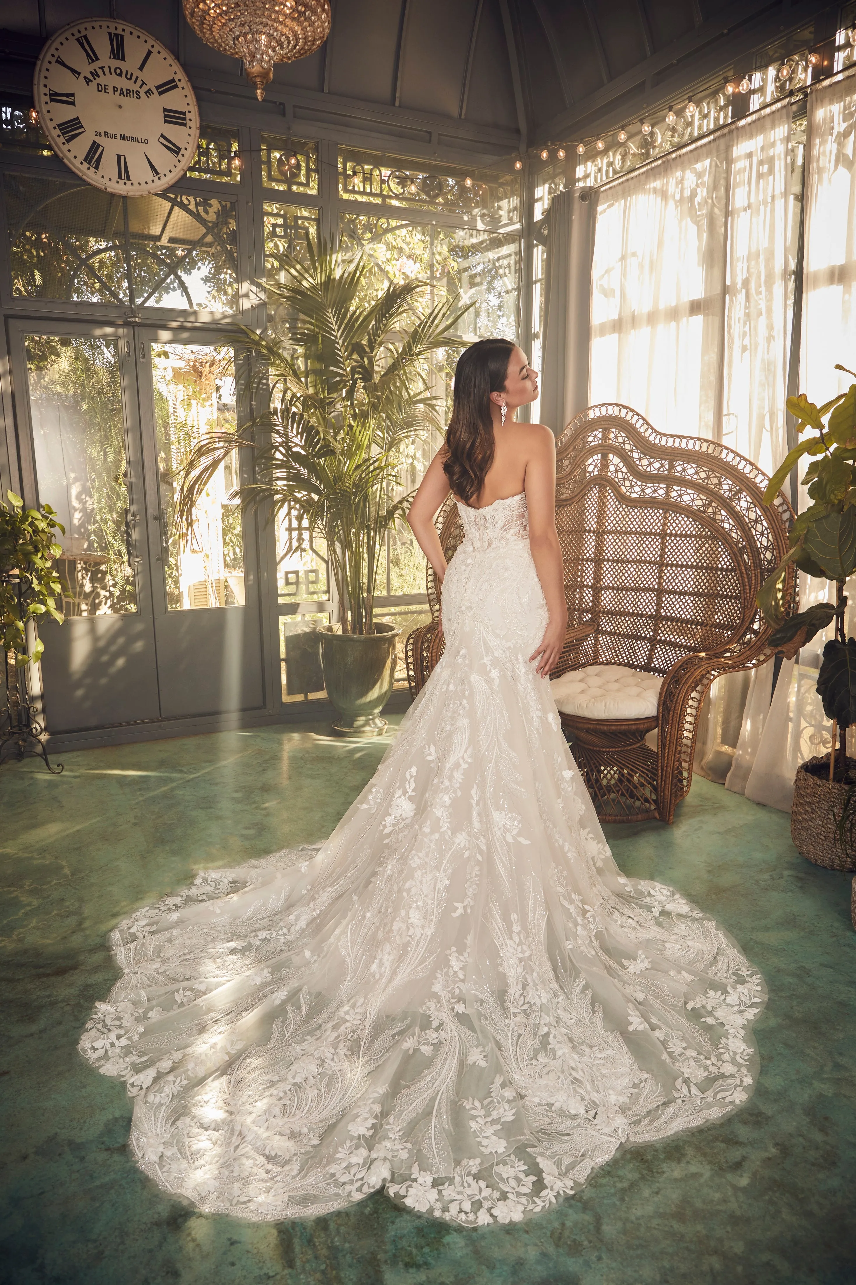 Casablanca 2477 Beaded Mermaid Wedding Dress Train Long Sleeve Strapless Sequin Fitted