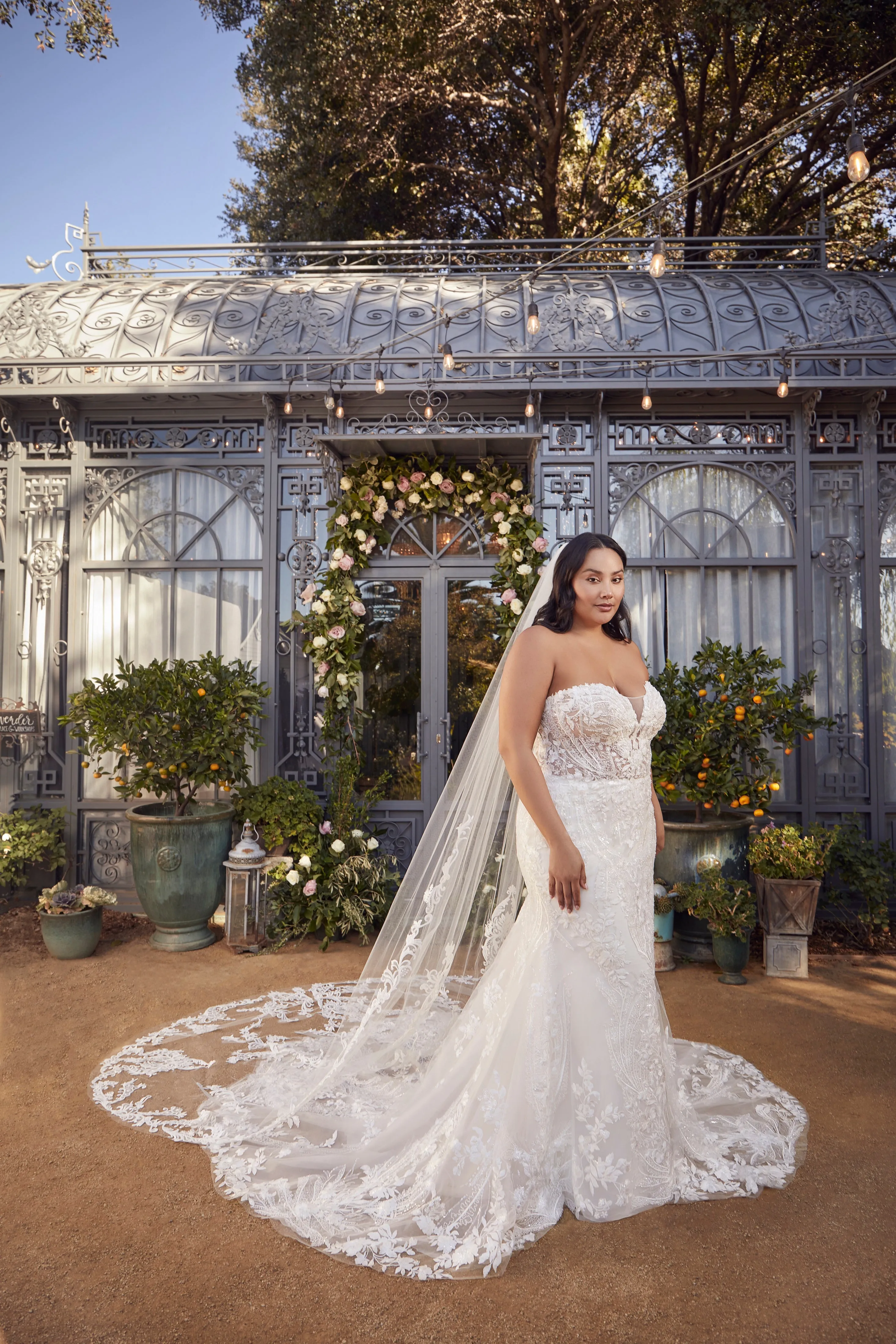 Casablanca 2477 Size 10 Nude Ivory Beaded Mermaid Wedding Dress Train Long Sleeve Strapless Sequin Fitted