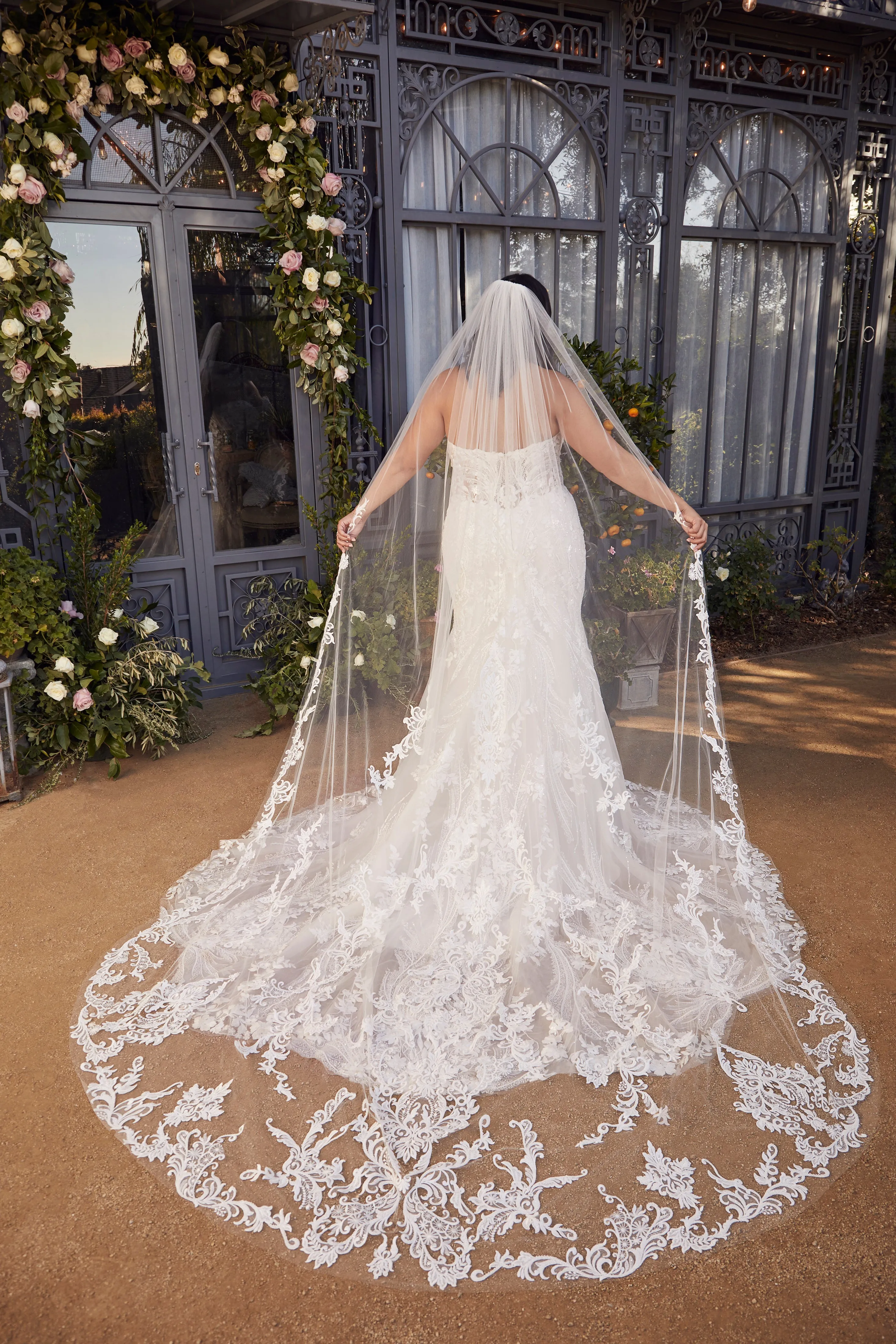 Casablanca 2477 Size 10 Nude Ivory Beaded Mermaid Wedding Dress Train Long Sleeve Strapless Sequin Fitted