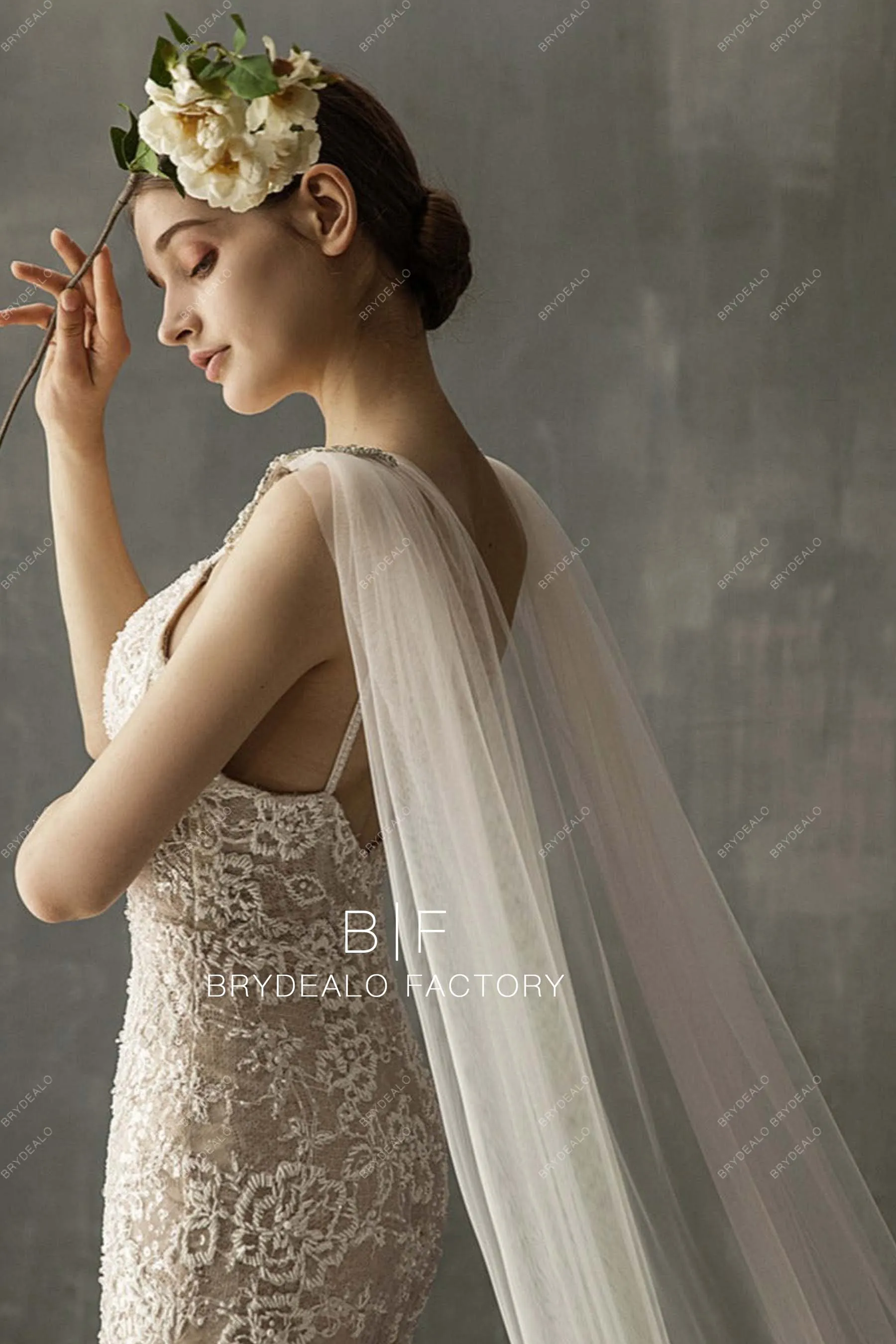 Cathedral Length Rhinestones Tulle Shoulder Veil