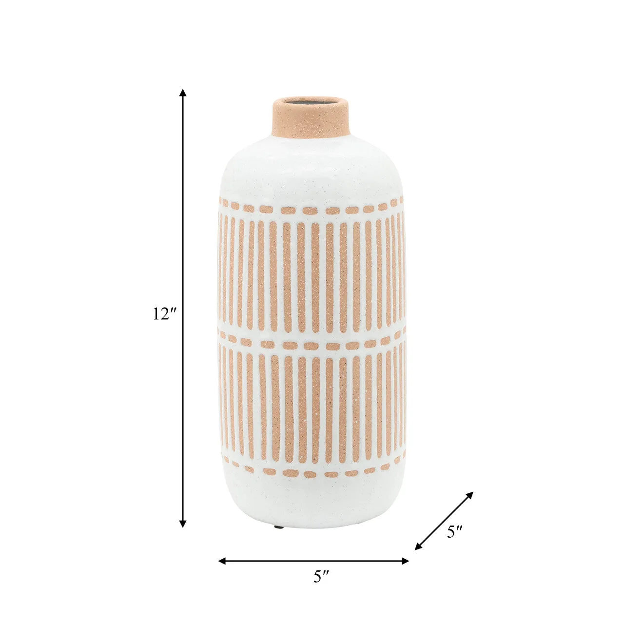 Cer, 12" Round Aztec Vase, Ivory