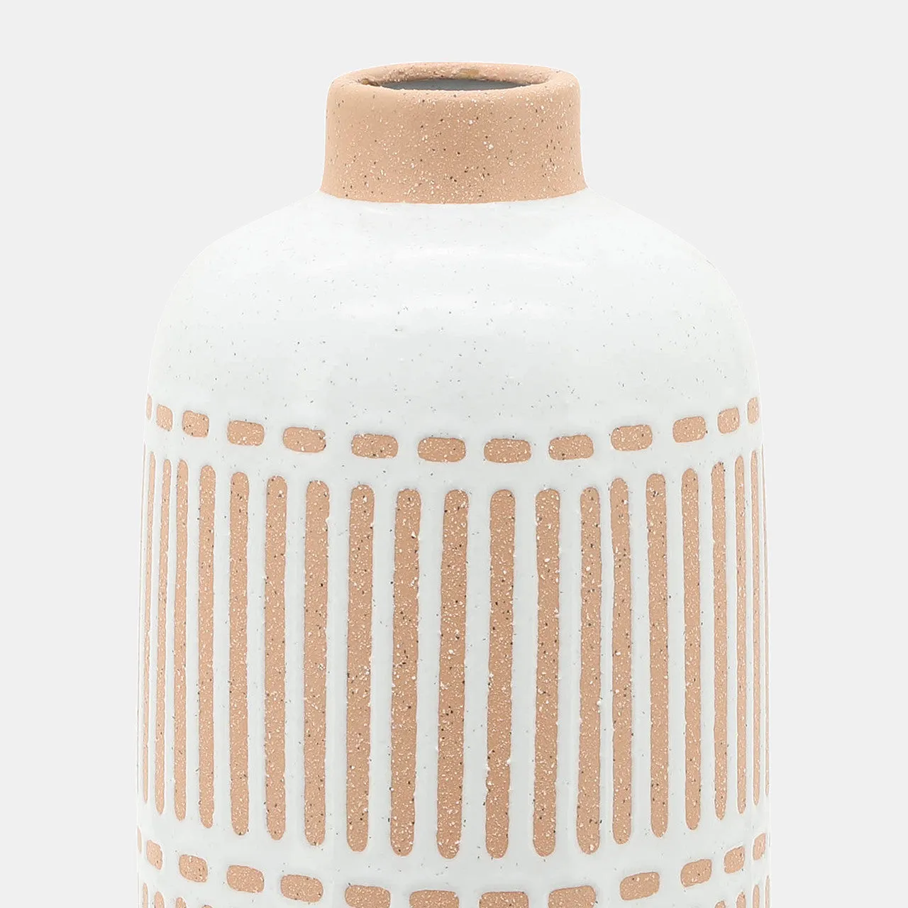 Cer, 12" Round Aztec Vase, Ivory