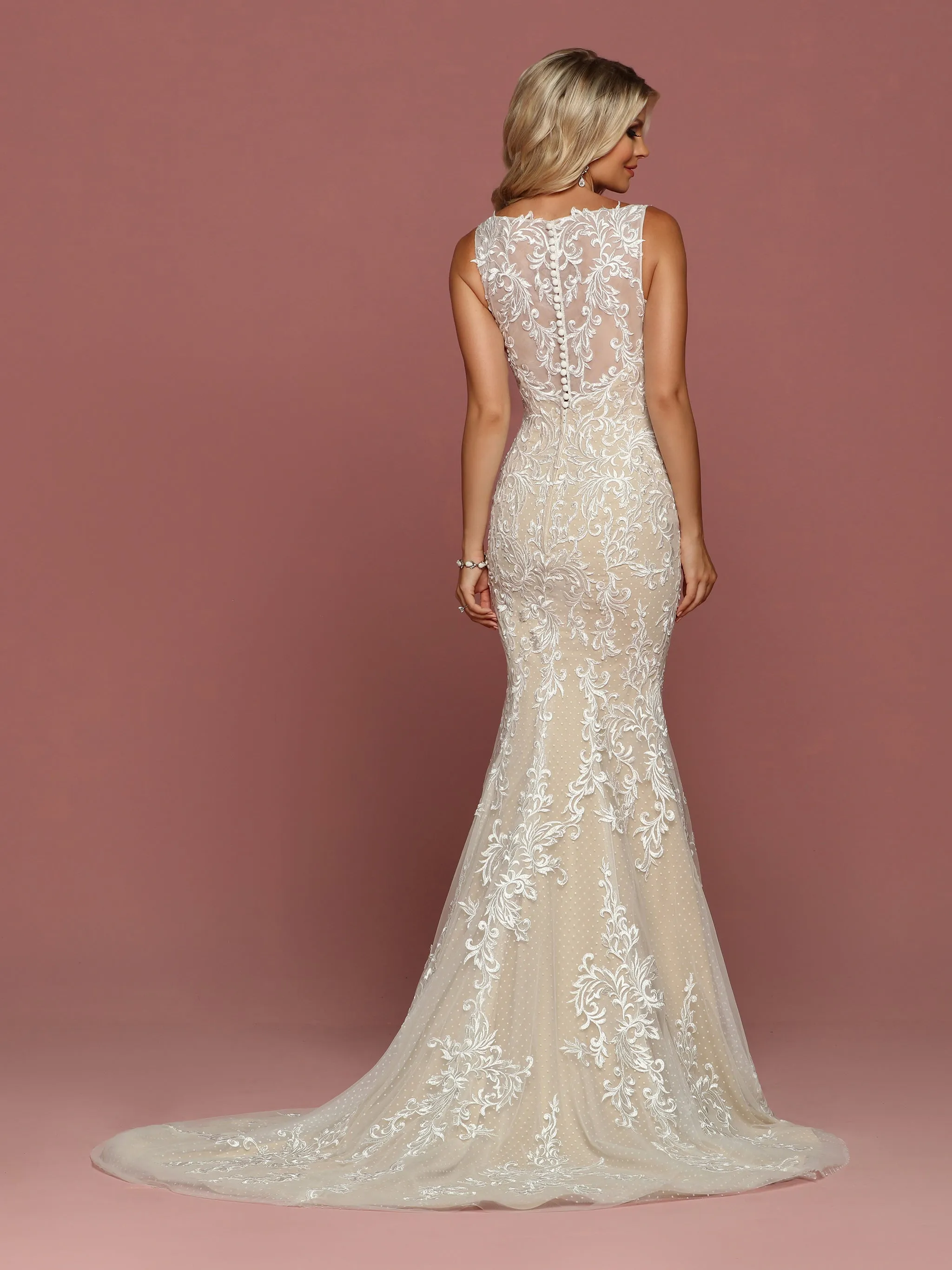 Davinci Bridal 50486 Fitted Lace Mermaid Wedding Dress V Neck Sheer Back Gown