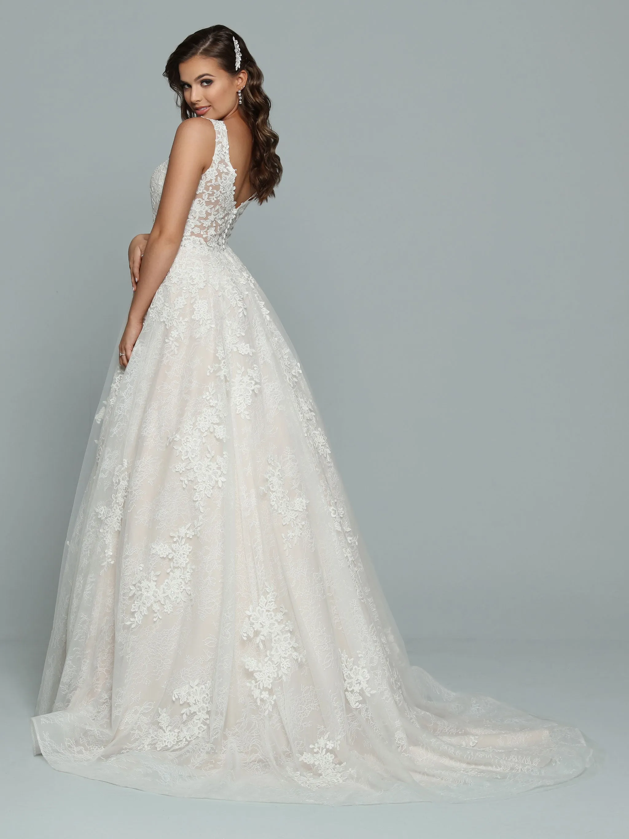 Davinci Bridal 50675 A Line Lace Ballgown Wedding Dress Bridal Gown Sheer high neck
