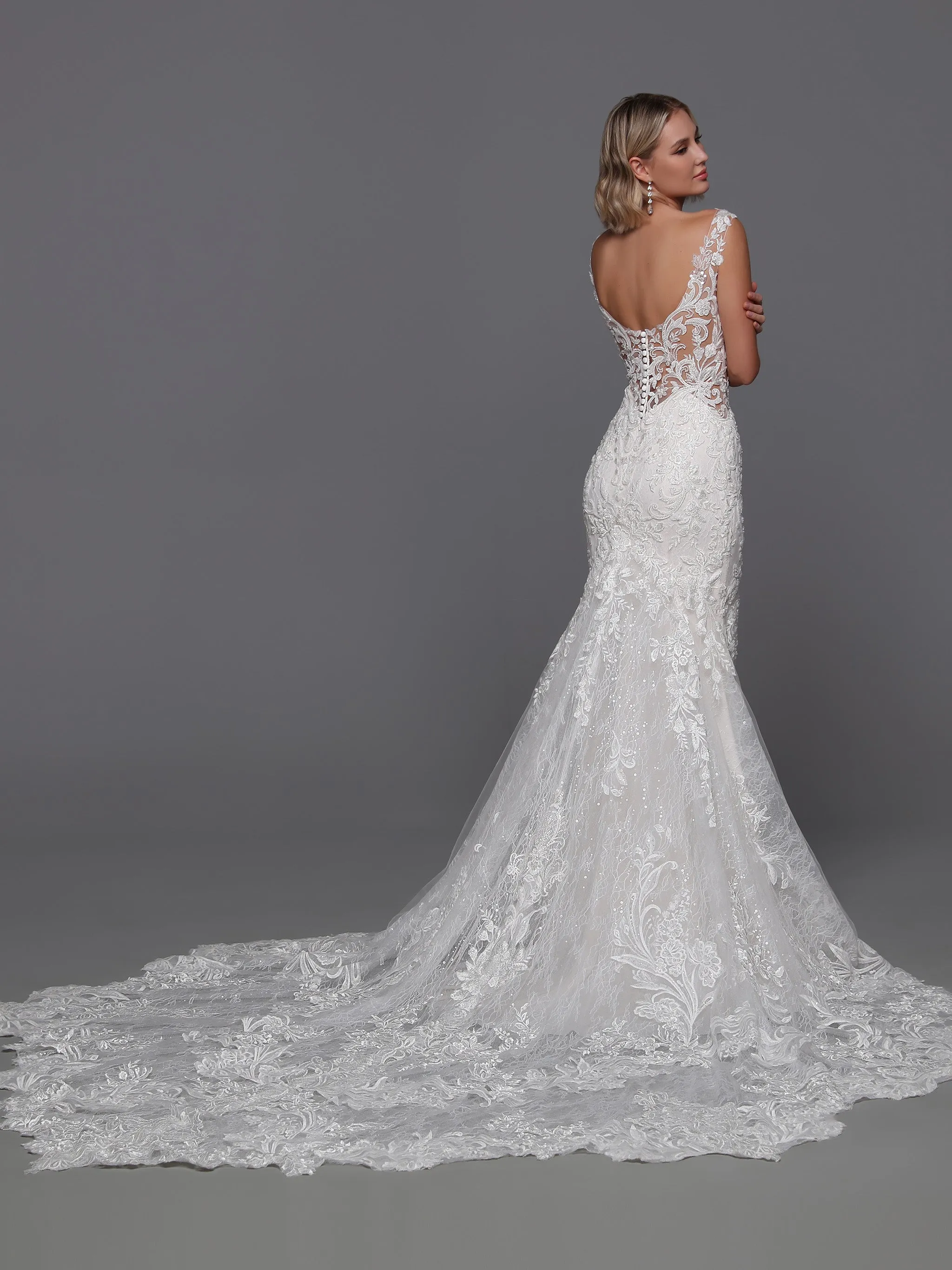 Davinci Bridal 50894 Beaded Lace Mermaid Wedding Dress Long Sleeve Sheer Backless