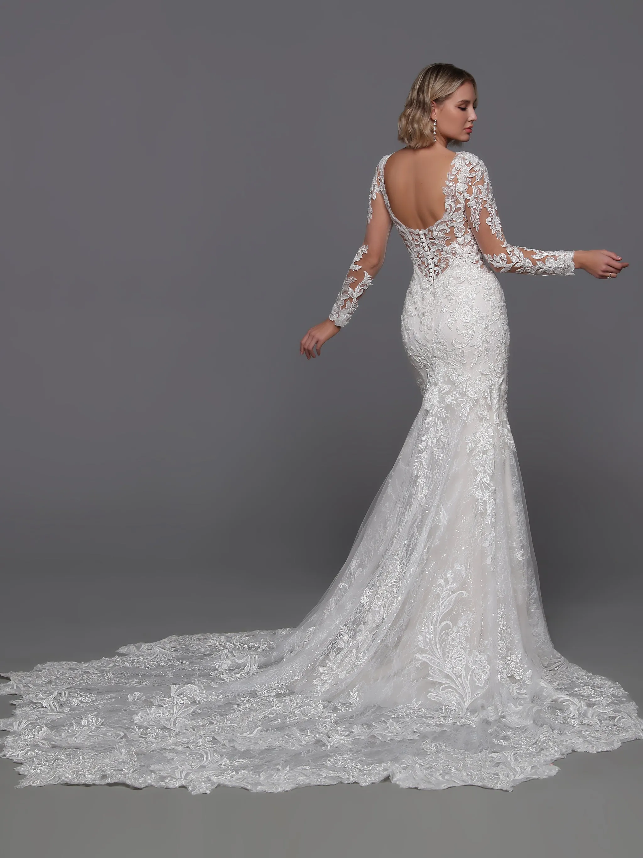 Davinci Bridal 50894 Beaded Lace Mermaid Wedding Dress Long Sleeve Sheer Backless