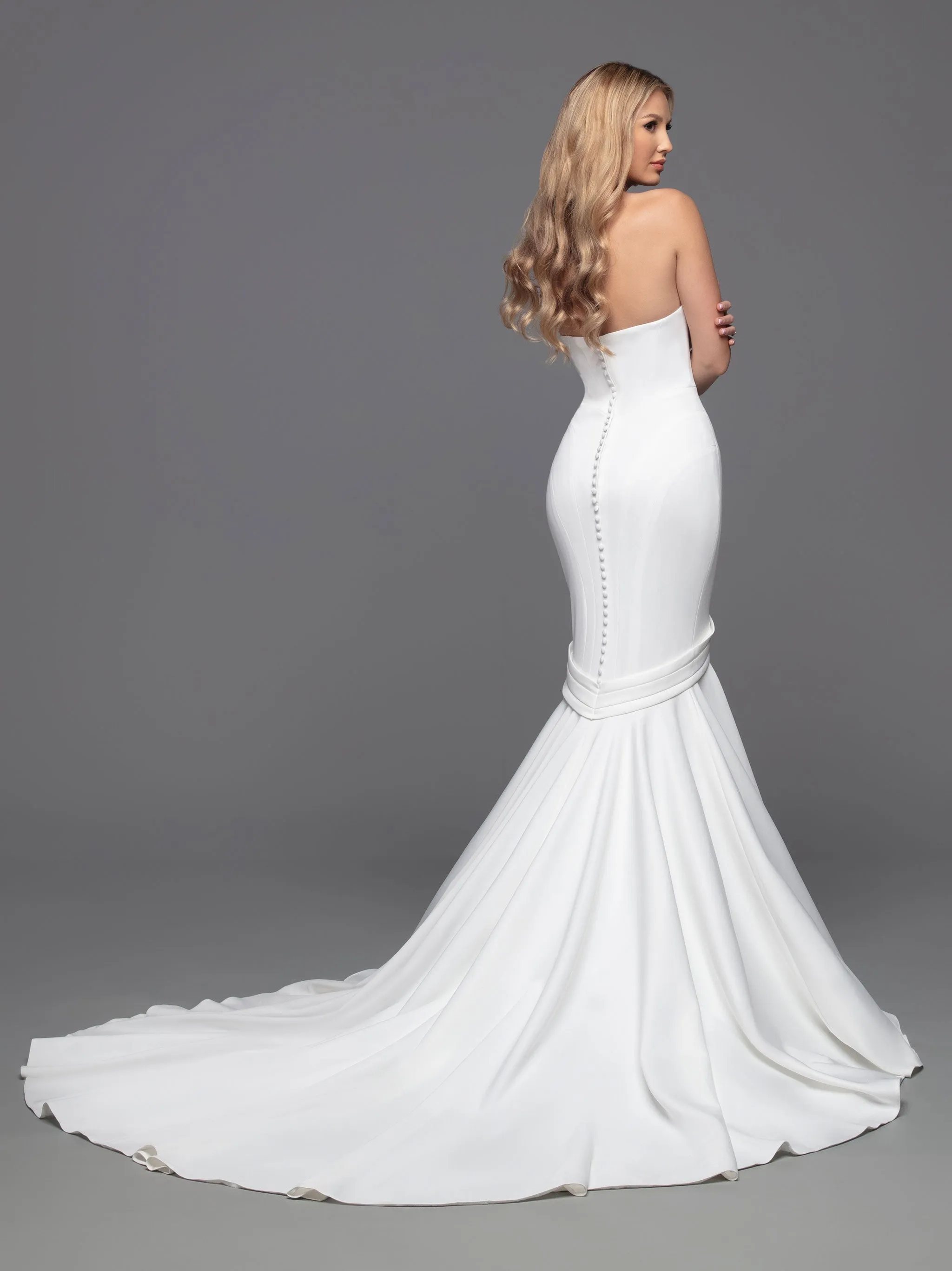 Davinci Bridal Gown 50816 size 12 Ivory Long Fitted Mermaid Wedding Dress Pointed strapless