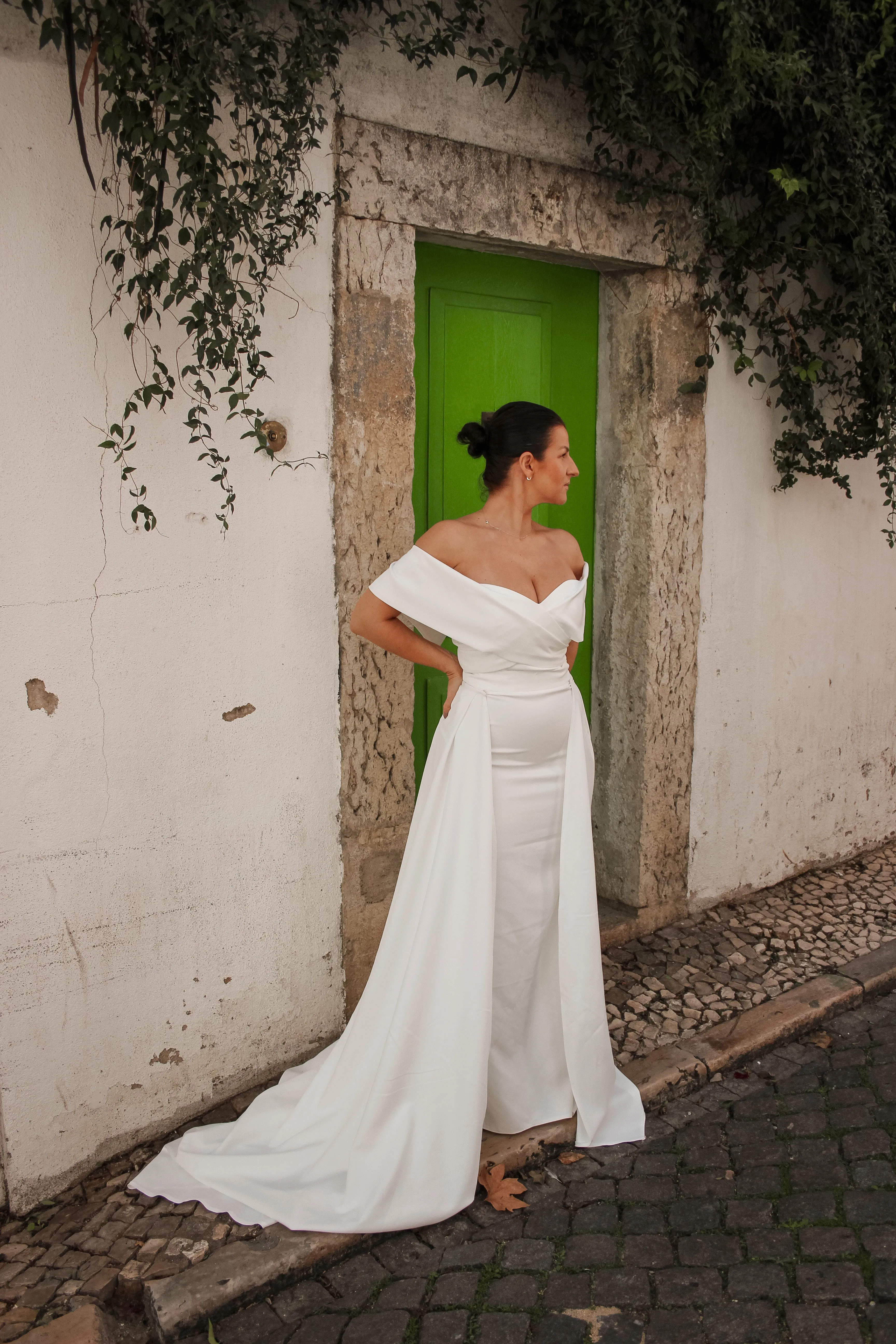 Detachable Crepe Wedding Overskirt