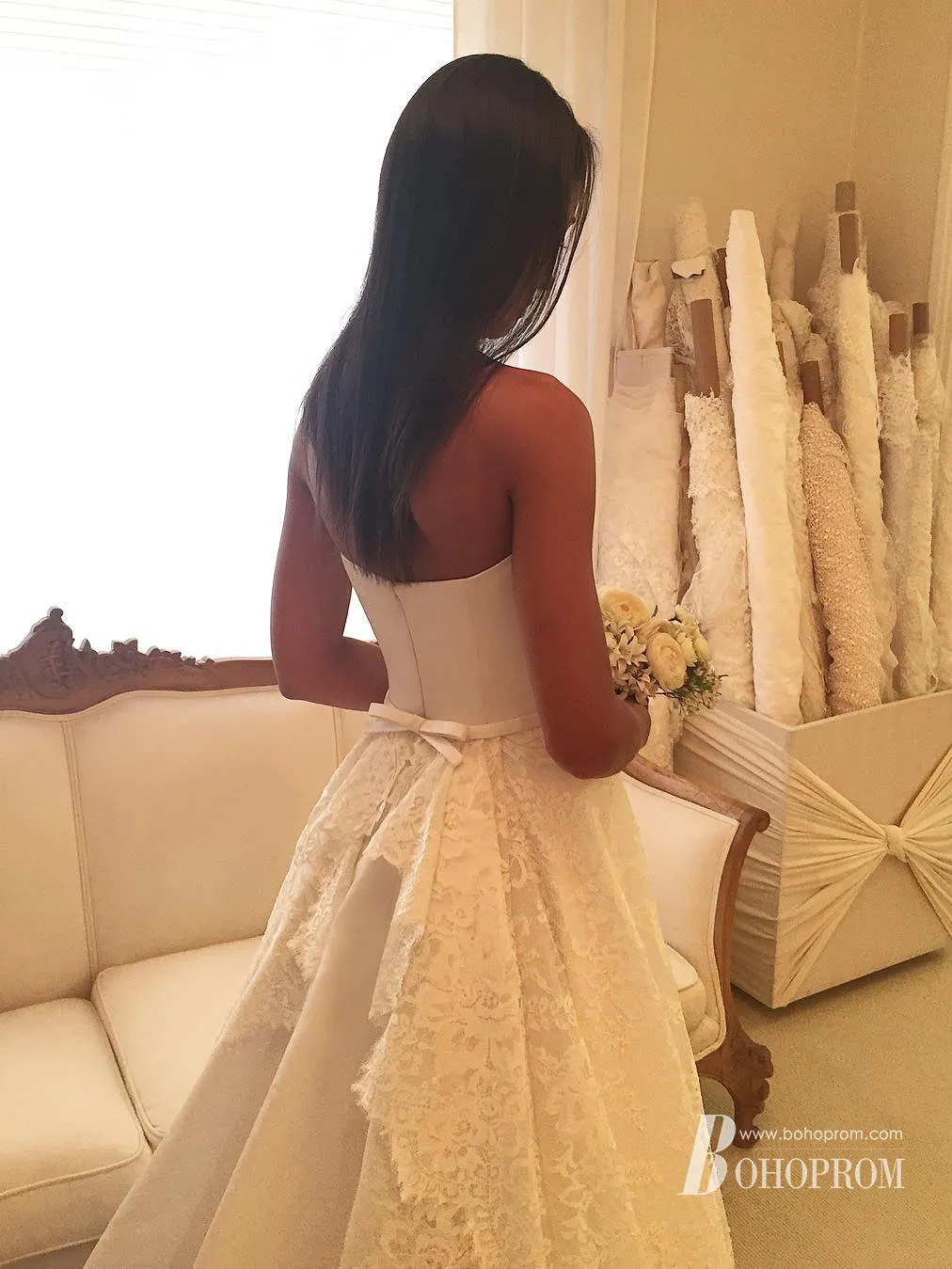 Elegant Floral Lace Sleeveless Satin A-line Wedding Dresses With Belt WD459