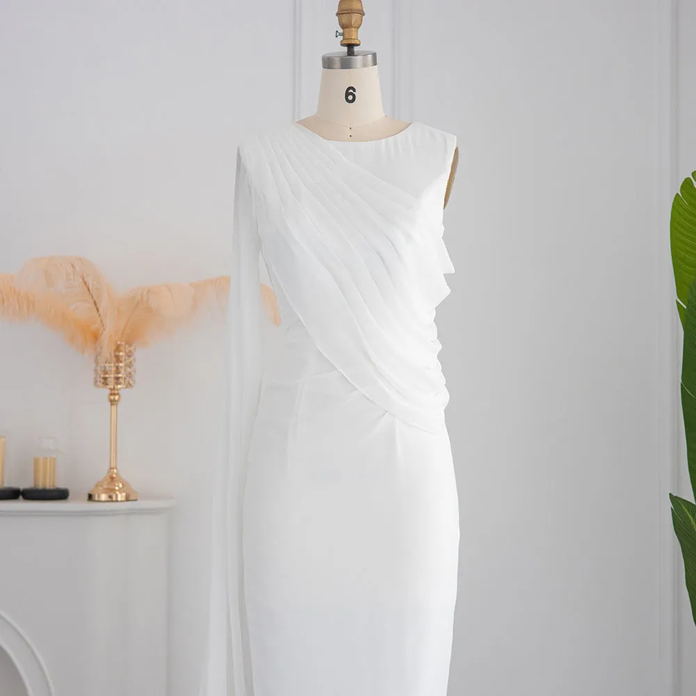 Elegant Light Blue Evening Dresses with Feathers Cape sleeve SS312
