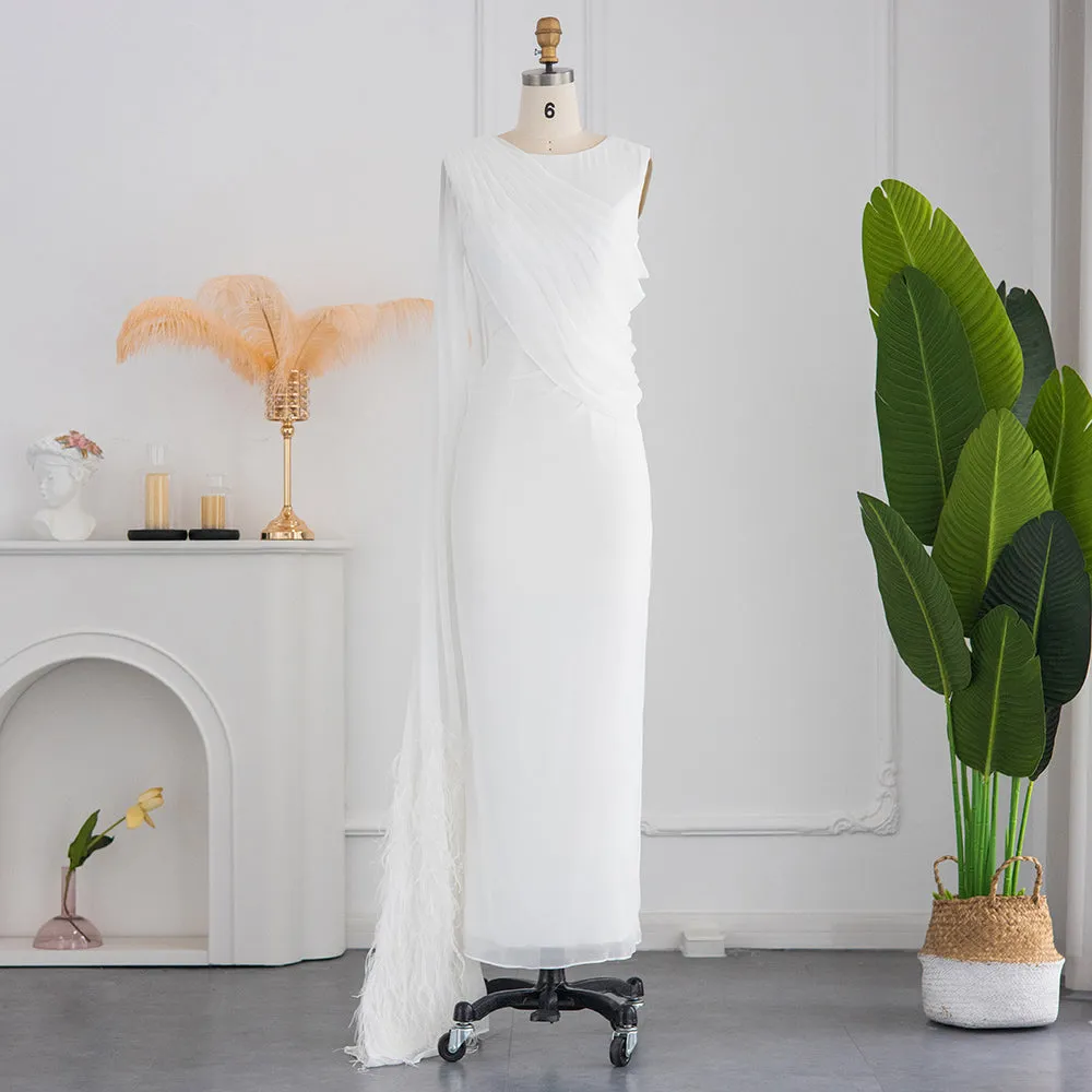 Elegant Light Blue Evening Dresses with Feathers Cape sleeve SS312