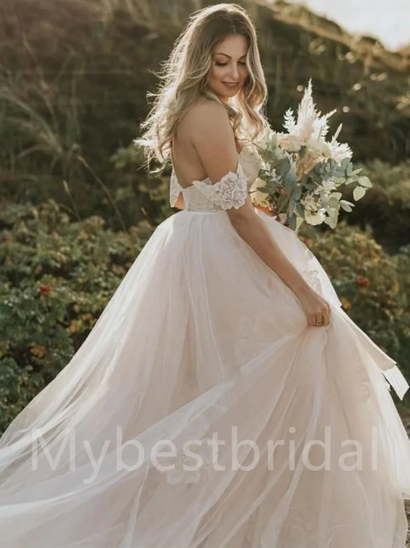 Elegant Sweetheart Off shoulder A-line Lace applique Wedding Dresses,WDY0320