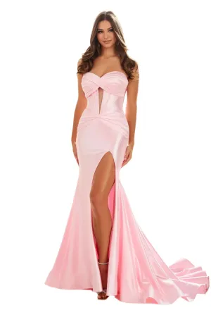 Ellie Wilde EW36045 Long Fitted Cut Out Prom Dress Slit Crystal Ruched Bodice Corset Formal Gown