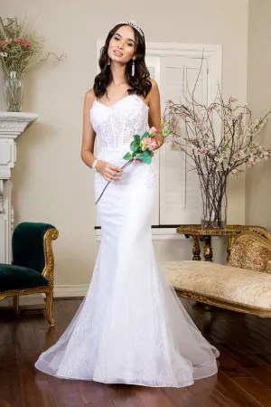 Embroidered Sheer Bodice Mermaid Wedding Gown Lace Up Back - Mask Not Included GLGL1947