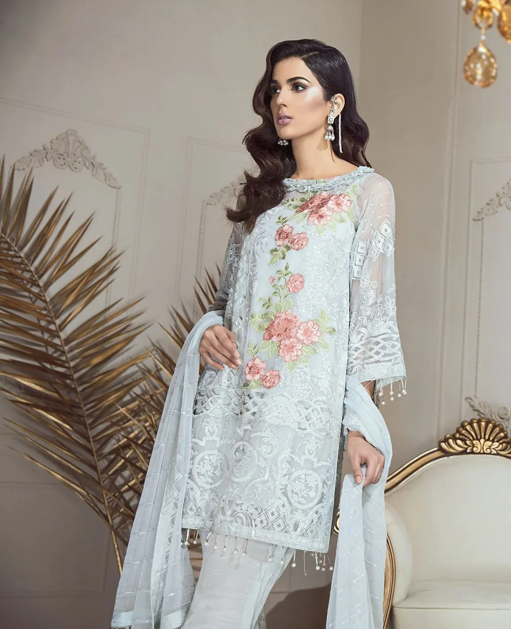 Eshaal Luxury Embroidered Chiffon Collection Vol-4 by Emaan Adeel – Icy Gardenia
