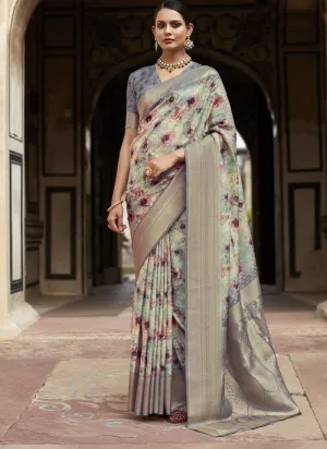 Flint Grey Soft Tissue Silk Wedding Saree with Contrast Border