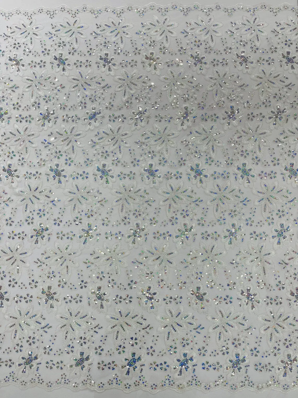 Floral Hologram Sequins Metallic Thread Fabric - Corded Lace Floral Fabric by Yard