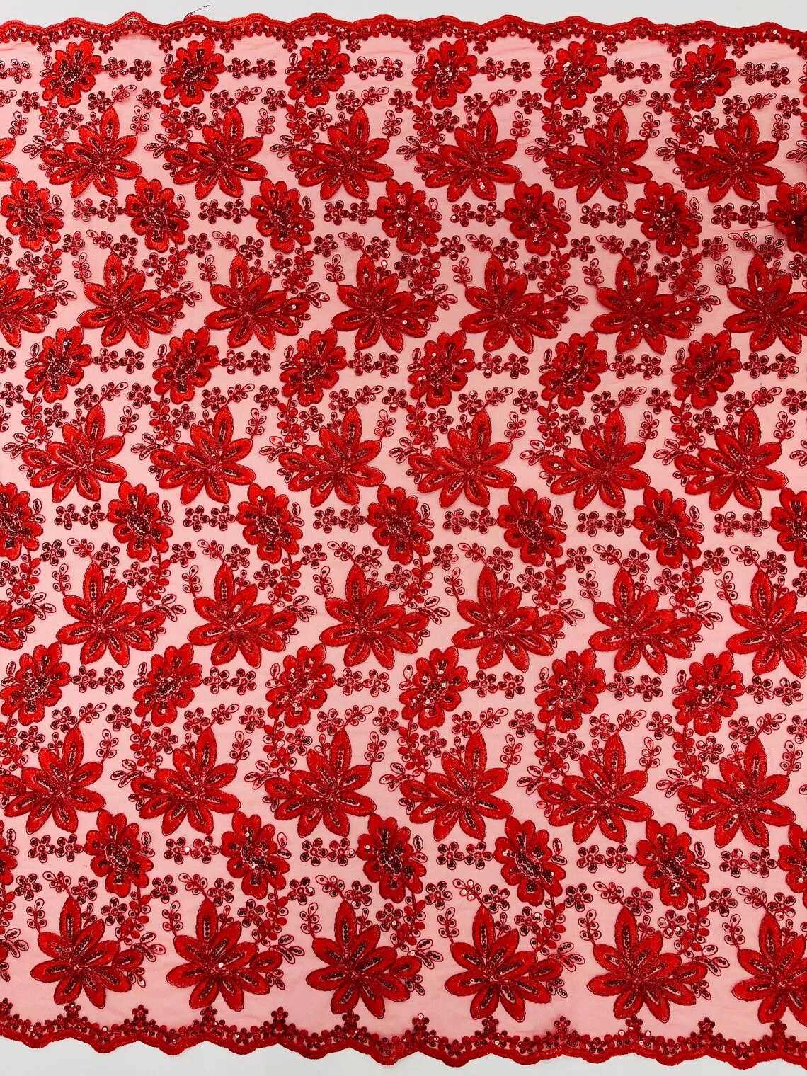 Floral Hologram Sequins Metallic Thread Fabric - Corded Lace Floral Fabric by Yard