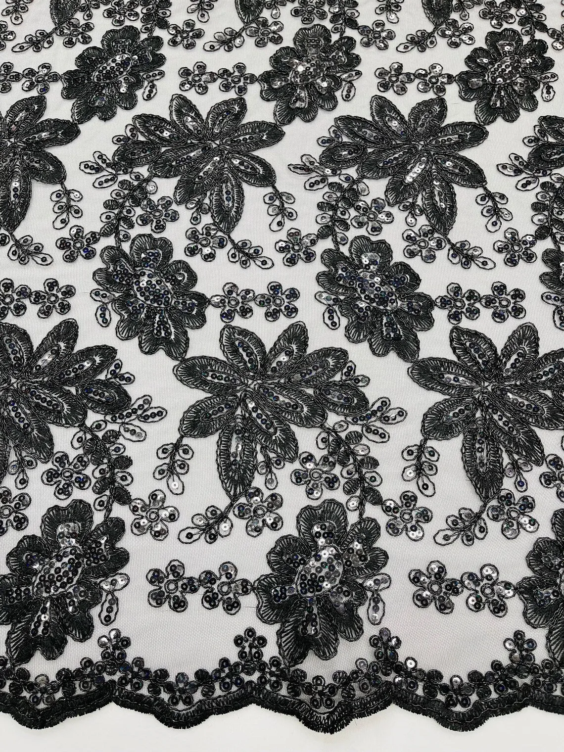 Floral Hologram Sequins Metallic Thread Fabric - Corded Lace Floral Fabric by Yard