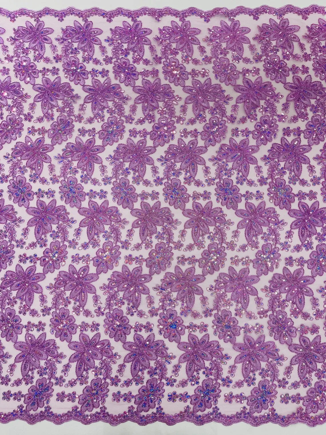 Floral Hologram Sequins Metallic Thread Fabric - Corded Lace Floral Fabric by Yard