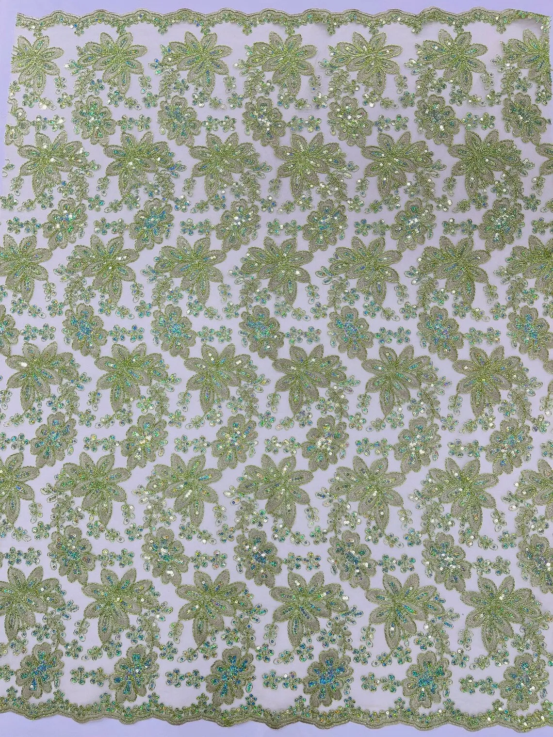 Floral Hologram Sequins Metallic Thread Fabric - Corded Lace Floral Fabric by Yard