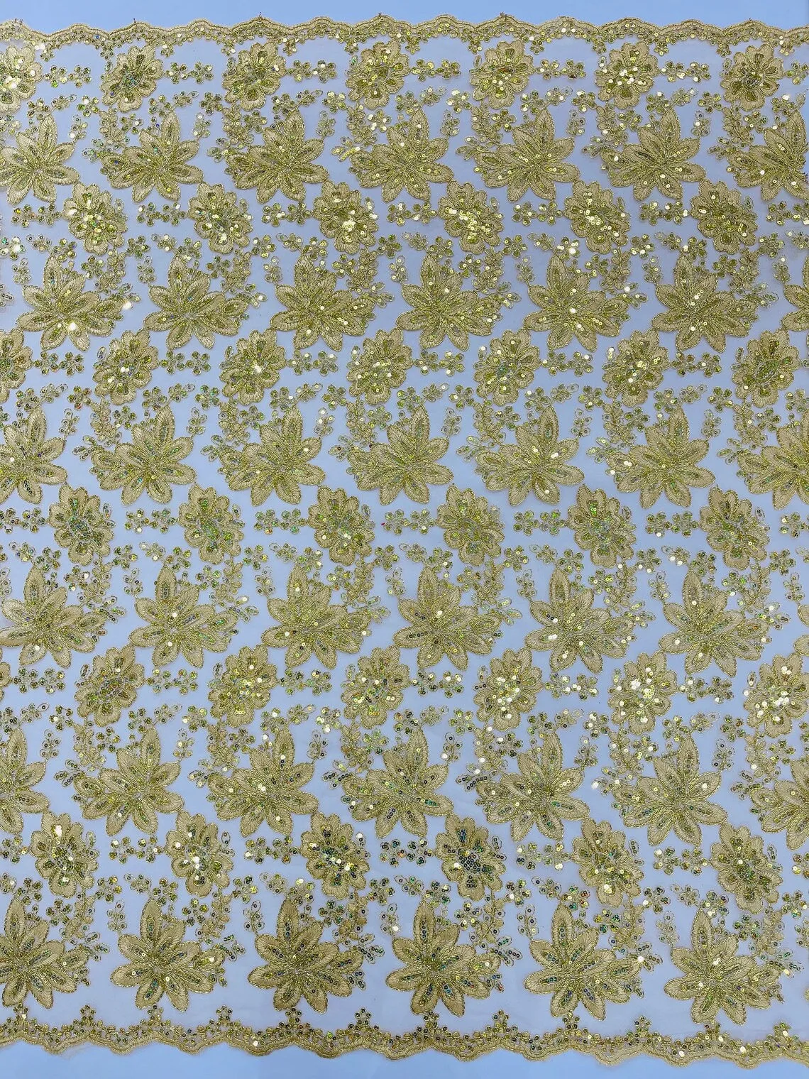 Floral Hologram Sequins Metallic Thread Fabric - Corded Lace Floral Fabric by Yard