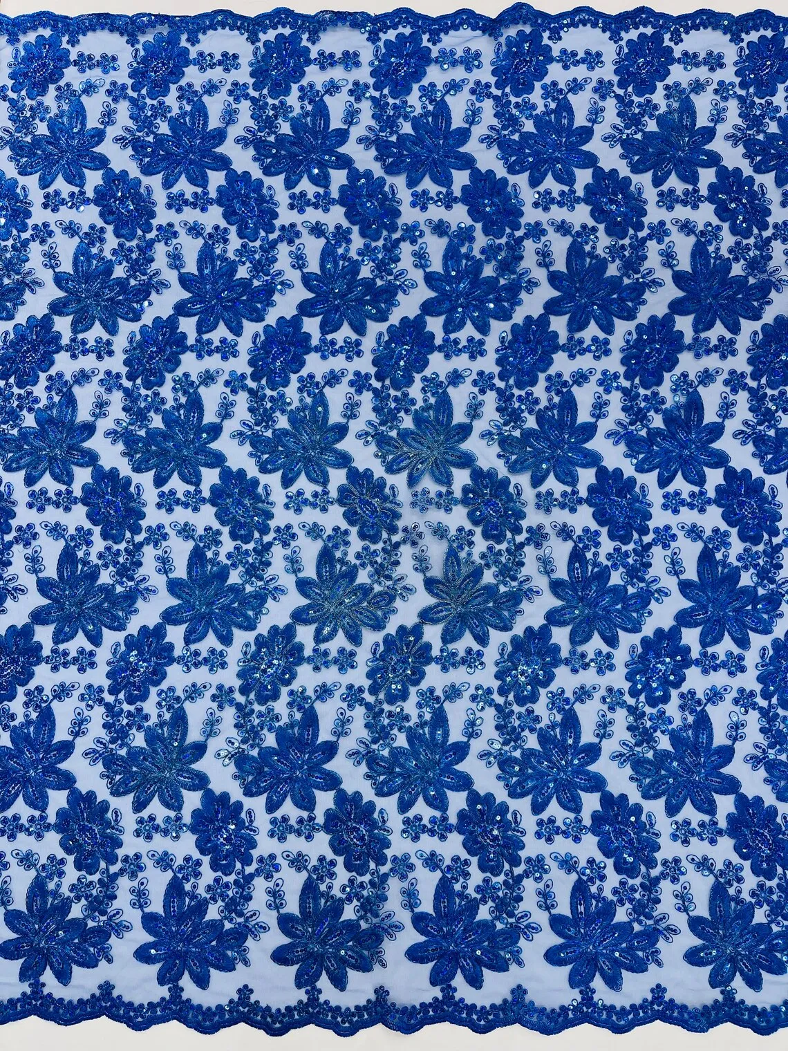 Floral Hologram Sequins Metallic Thread Fabric - Corded Lace Floral Fabric by Yard
