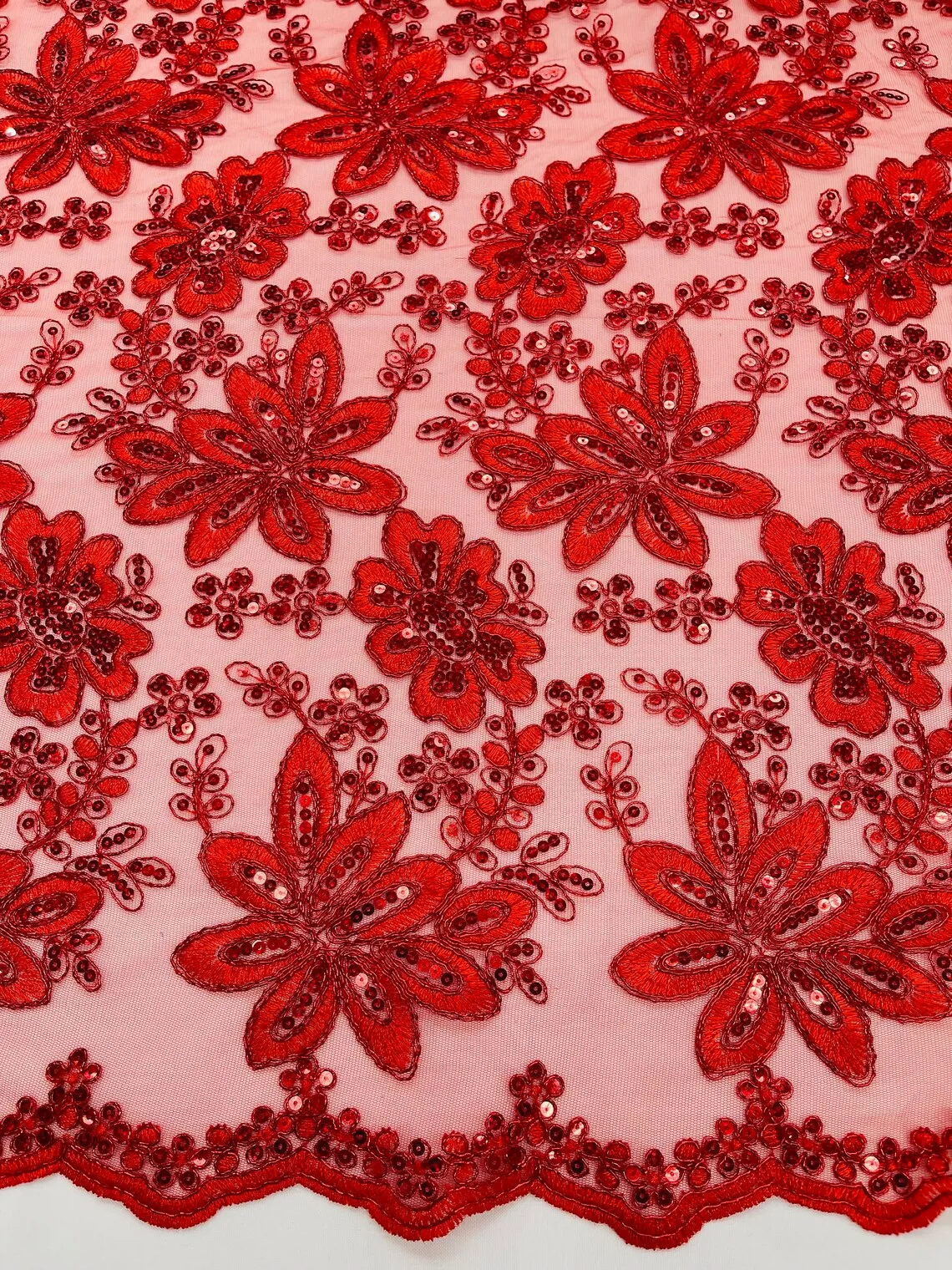 Floral Hologram Sequins Metallic Thread Fabric - Corded Lace Floral Fabric by Yard